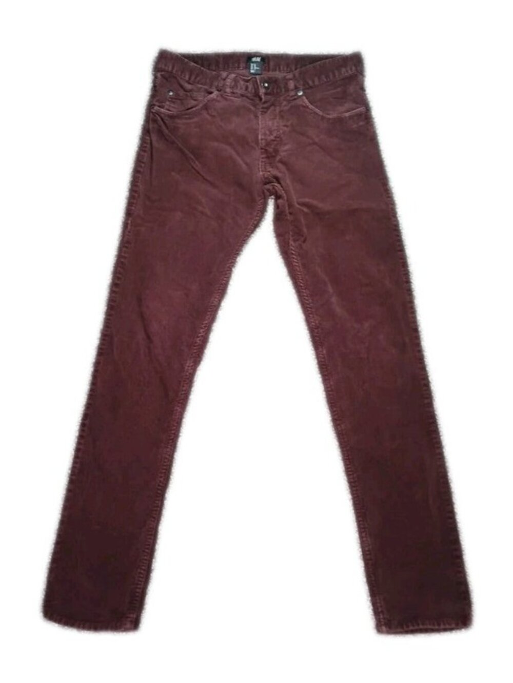 H&M Men's Slim Fit Corduroy Pants Size 29 Burgundy Maroon 5-Pocket Stretch Cord